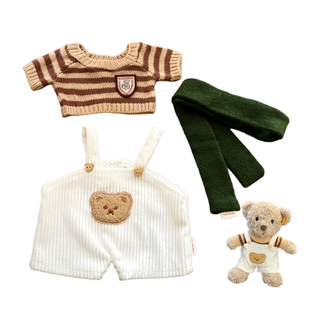 LICHADUOLE 14-16inch Teddy Bear Winter Clothing,Christmas Doll Clothes for Bartholomew Bear and 36cm Stuffed Animals,Clothes only Without Doll(3pc Includes 1 Scarf,1 Jumpsuit,1 Striped Sweater)