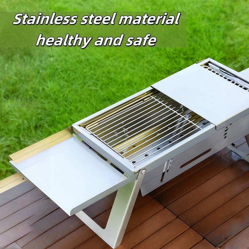 Parrilla de carbón Protable pequeña para exteriores: parrilla de carbón plegable Mini BBQ para acampar (paquete de 2) 7