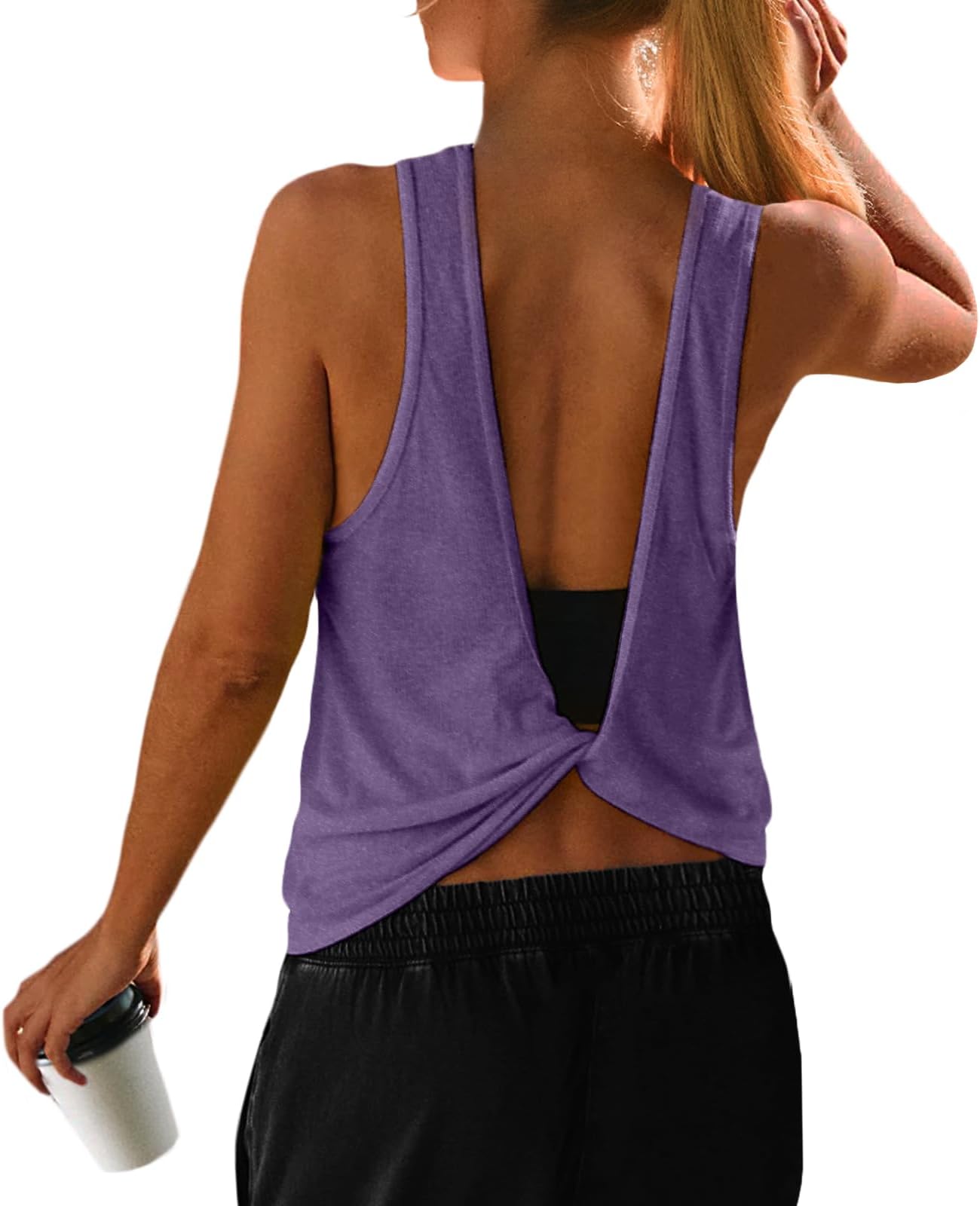 Open Back Workout Tops for Women Athletic Backless Tank Tops Sleeveless Gym Running T Shirts Yoga Going Out Tee