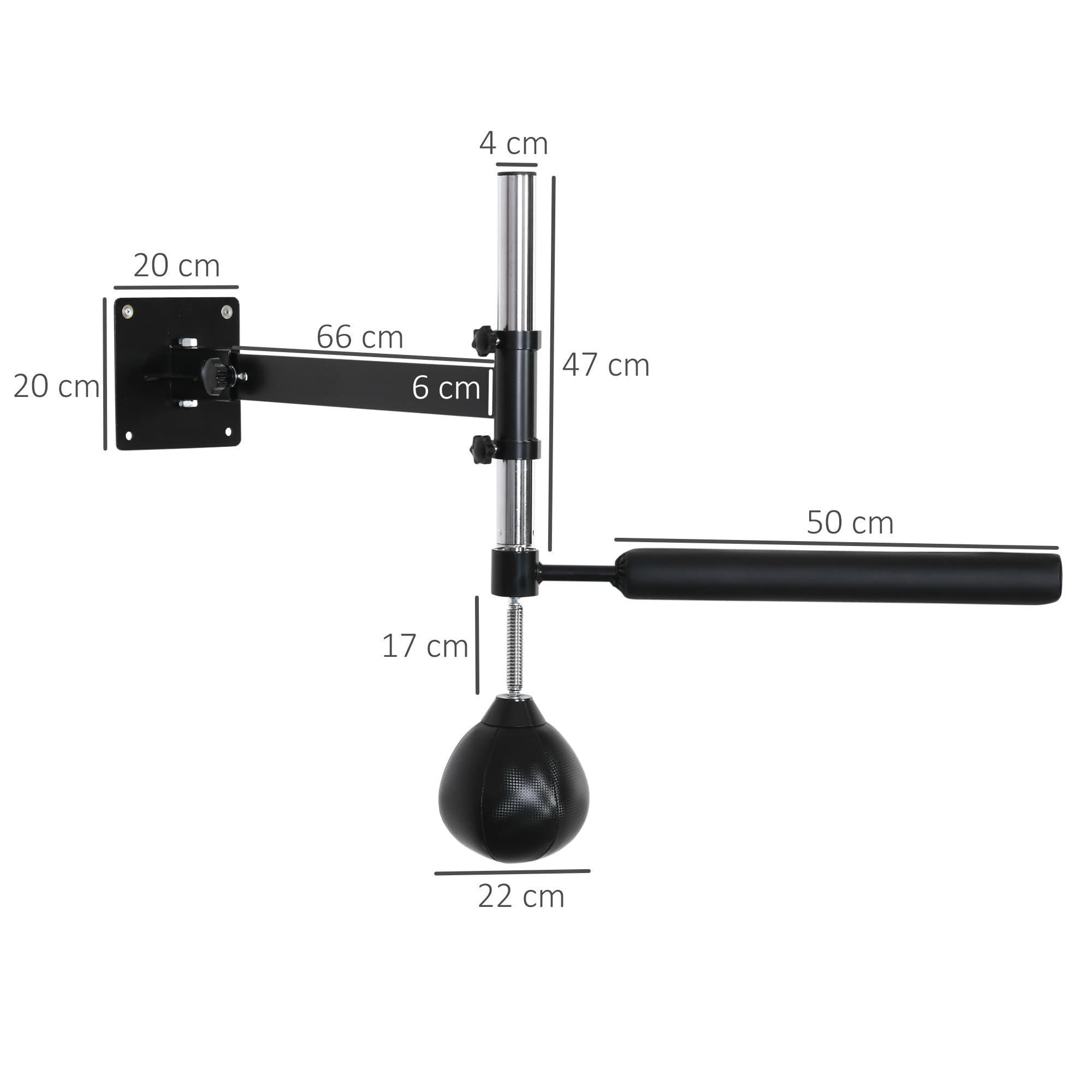 HOMCOM Speed Bag a Parete per Boxe e MMA ad Altezza Regolabile con Asta, Pera Veloce Boxe in Acciaio e PU, per Casa, Palestra, Allenamento, 79x72x20 cm