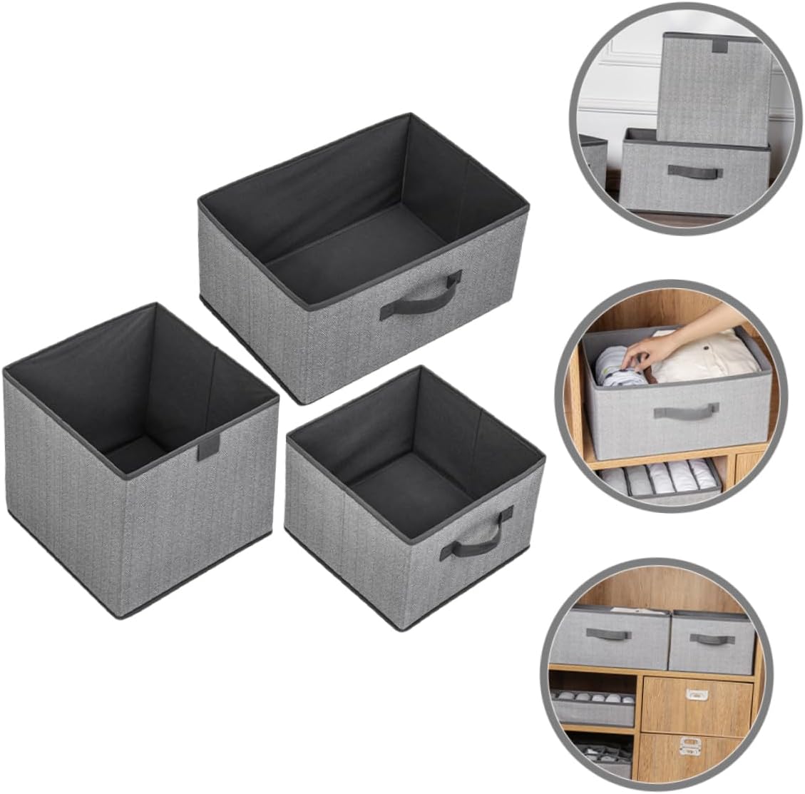 GLEAVI 3pcs Storage Bins Capacity Clothes Organizers for Bedroom Closet and Home Grey Lightweight Handles for