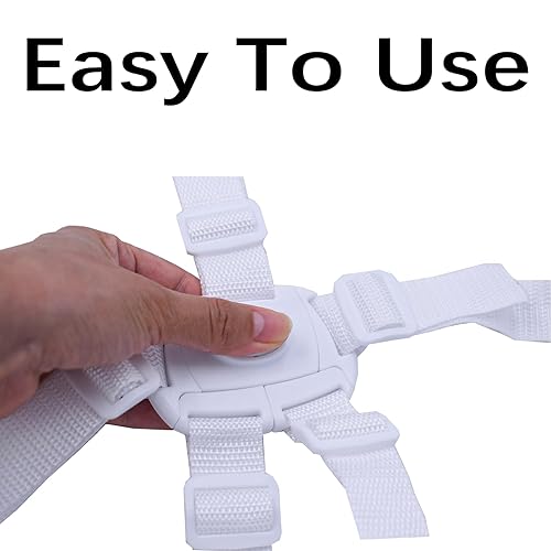 Miniatura 4 de Correa de arnés universal blanca de 5 puntos, cinturón de arnés ajustable, cinturón de seguridad para silla alta, silla de paseo, cochecito,