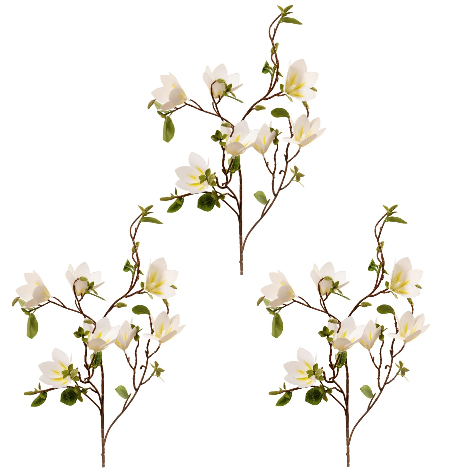 CVPDI 3Pcs Artificial White Magnolia Bouquet, 39inch, Real Touch, Lifelike, Office Decor