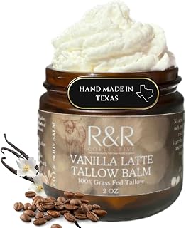 Vanilla Latte Tallow Face Moisturizer – 100% Grass-Fed Whipped Beef Tallow Balm with Coffee & Vanilla – For Dry, Sensitive Skin, Eczema & Psoriasis – Handmade Natural Skincare – 2 oz