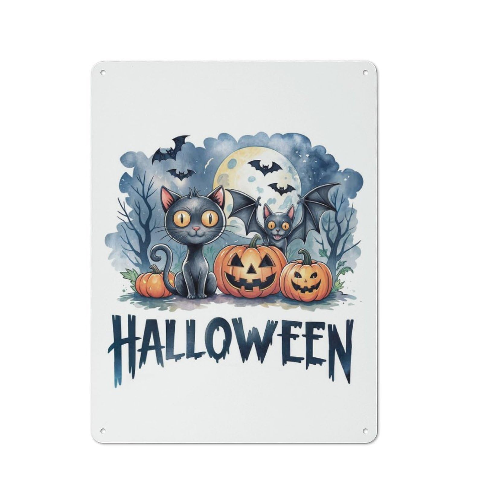 Junmoney Halloween Cats & Pumpkins Metal Wall Sign 40X30cm Featuring For Garage Wall, For Themed Room Decoration, For Living Room And Hallway Decor