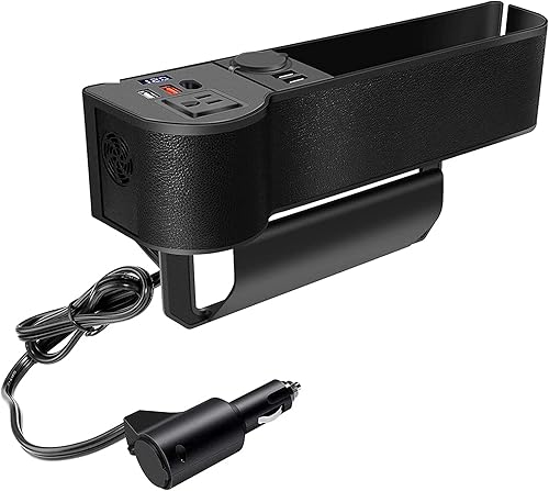 Organizador de llenado de espacio para asiento de automóvil con inversor de corriente de protección múltiple de 12 V CC a 110 V CA, 4 USB de carga
