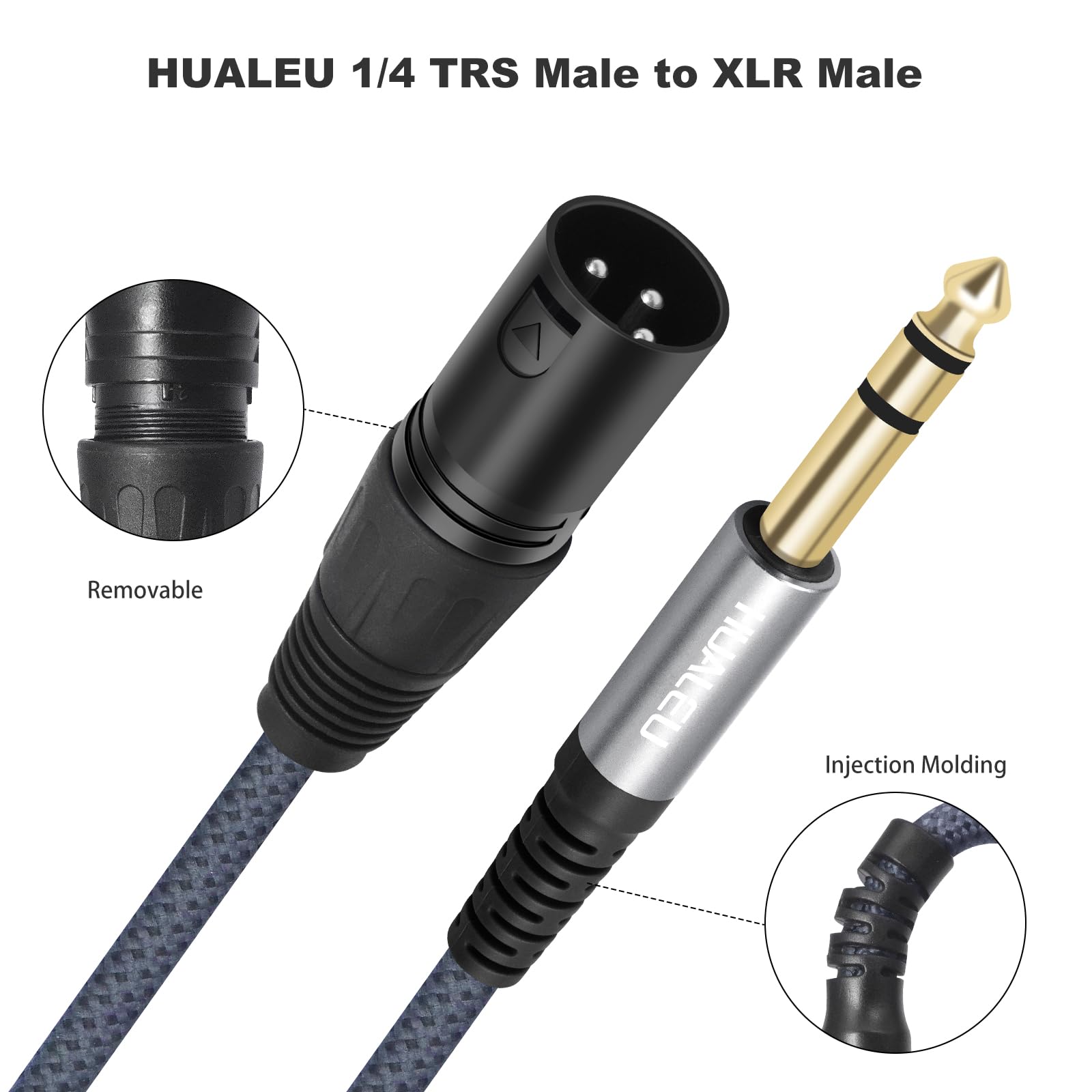 2 Stück 1/4 TRS Stecker auf 3-poligen XLR Mael Auido Kabel, 6,35 mm TRS auf XLR Stecker, Geflecht, 1/4 Zoll symmetrisches Kabel für Mischpult, Leistungsverstärker, 91 cm