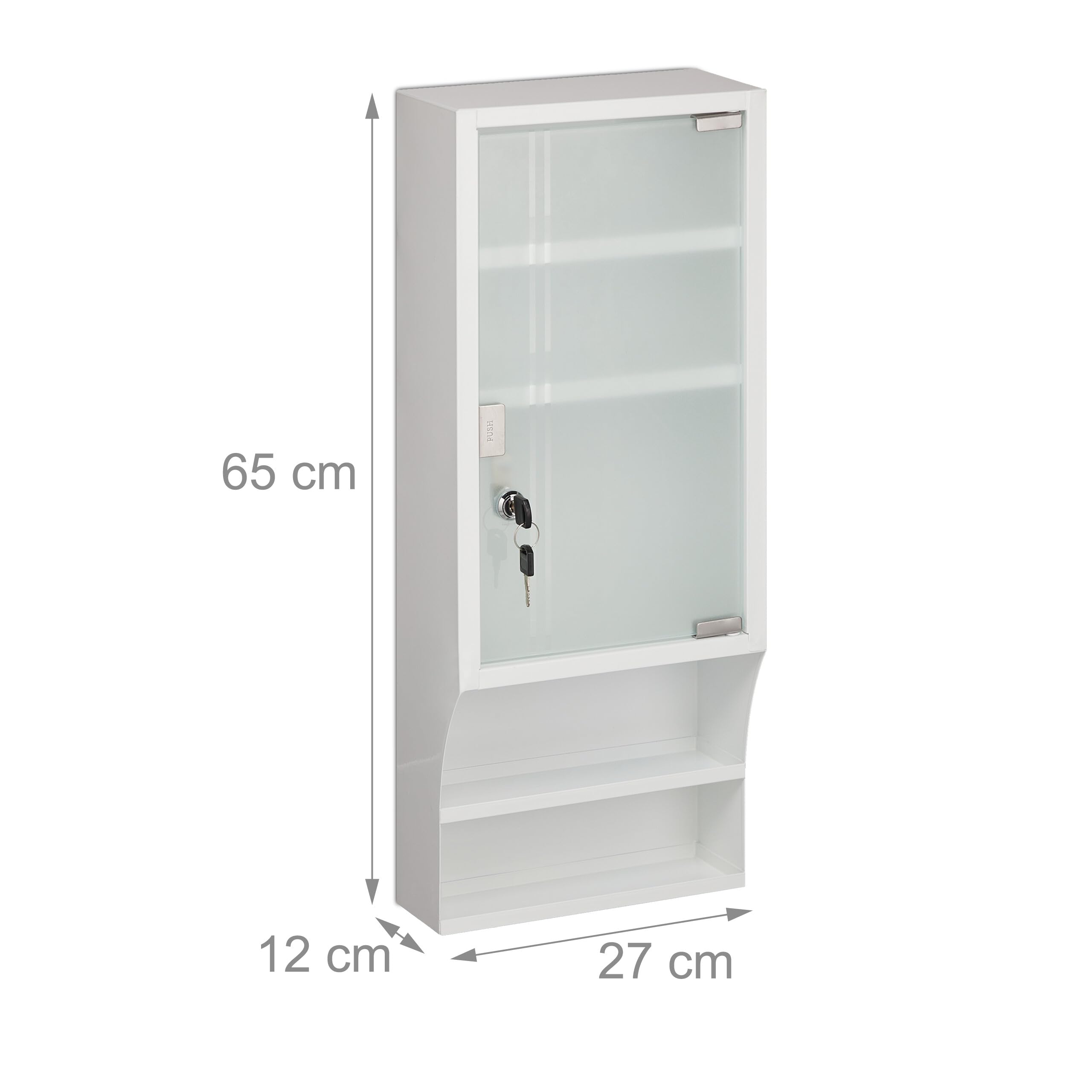 Relaxdays Armadietto Pronto Soccorso per Medicinali, Cassetta Medicine Chiusa a Chiave, 5 Scomparti, 65x27x12, Bianco