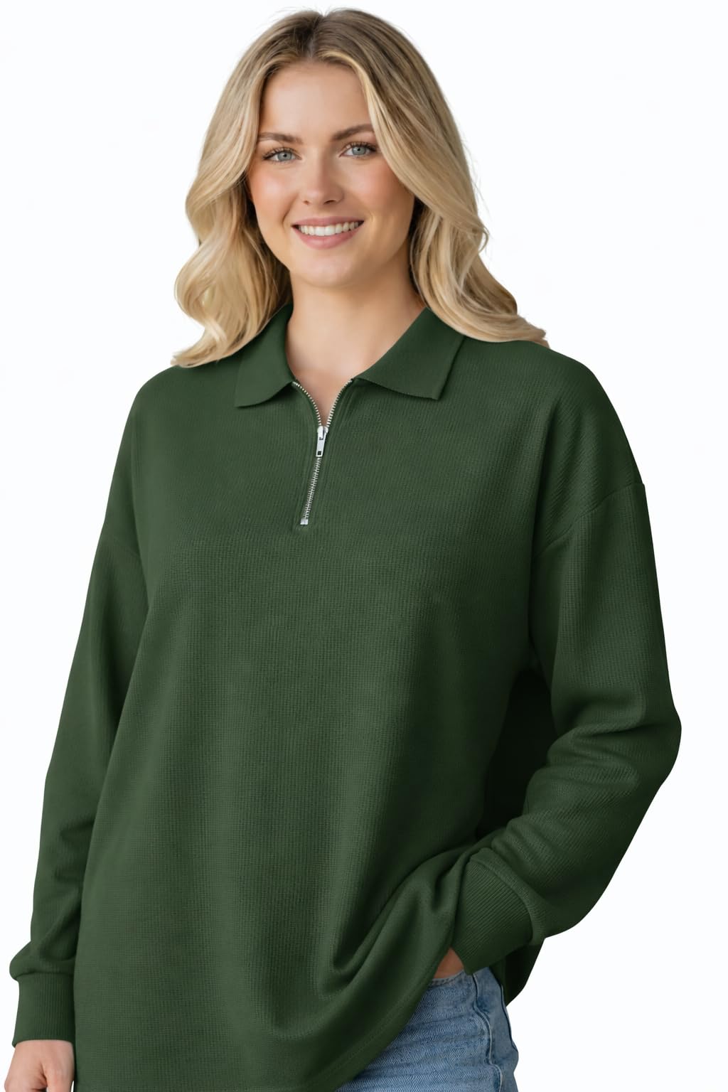 Women’s Ribbed Zip Polo T-Shirt | Full Sleeve Collared Top | Camel Beige Casual Sweatshirt | Regular Fit-M7775-picture-52