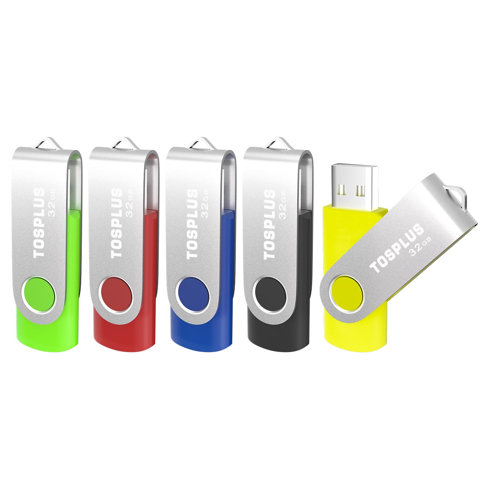 Confezione da 5 chiavette USB 2.0 da 32 GB, chiavetta USB 2.0 con zip, colore: Nero/Verde/Blu/Rosso/Giallo)