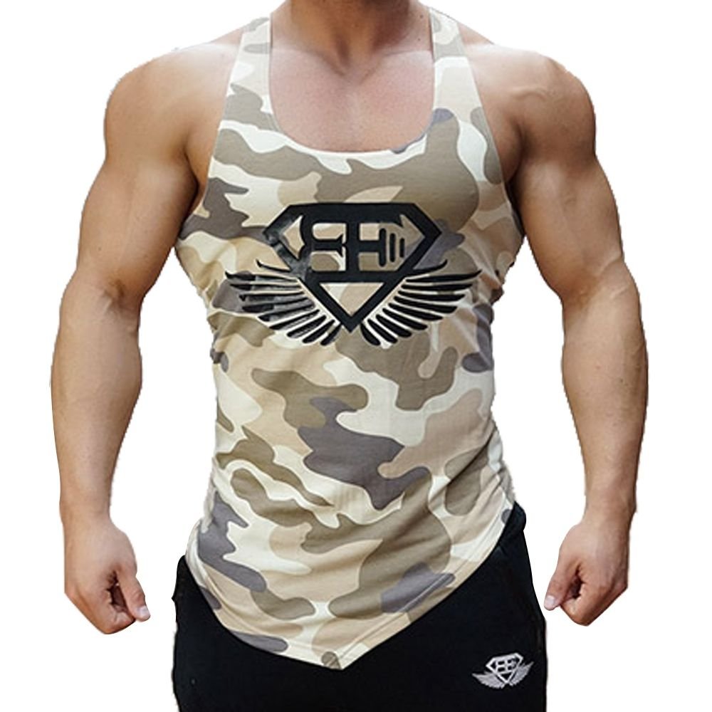 Feifanshop Men's Khaki Camo Muscle Bodybuilding Gym Stringer Tank Tops Workout Fitness Vest Camouflage ( Us Xs)