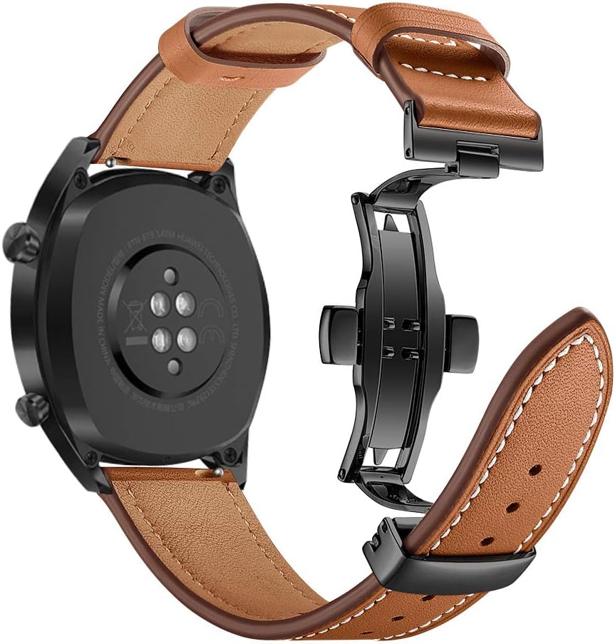 AISPORTS Compatible for Samsung Galaxy Watch 3 45mm Band Leather, 22mm Quick Release Watch Band Sport Wristband Stainless Steel Butterfly Buckle Bracelet Replacement Band for Galaxy Watch 46mm/Gear S3
