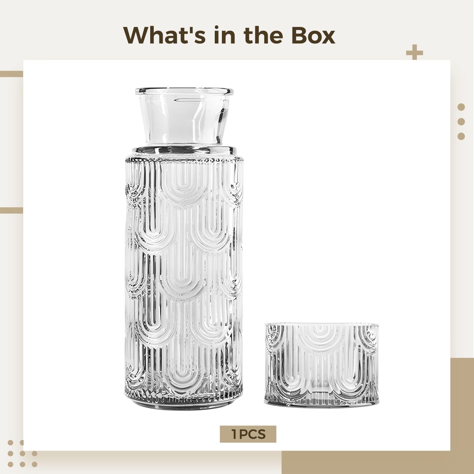Diseño moderno, perfecto para baño, mesita de noche, cocina, más, jarra de agua de 640 ml y vidrio de 180 ml, jarra de cristal vintage europea con juego de tazas