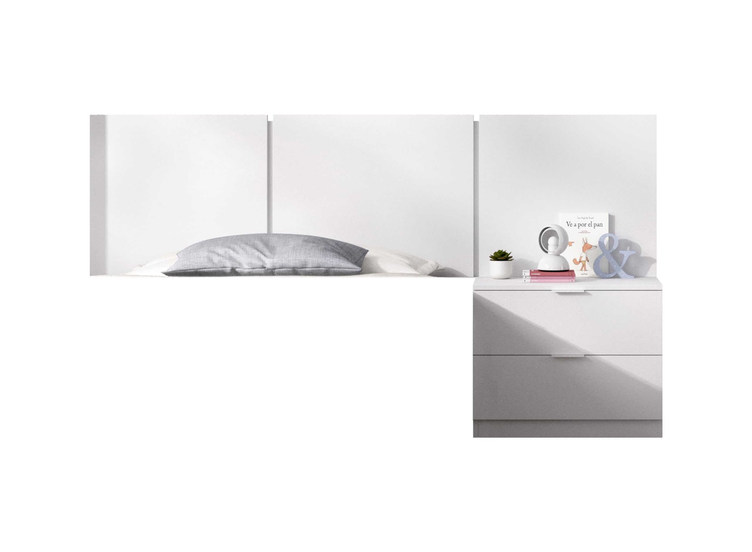 DEKIT GRUPO RIMOBEL BITO - Cabecero de tres plafones con mesita de dos cajones - BLANCO - 96 x 157 x 34.2