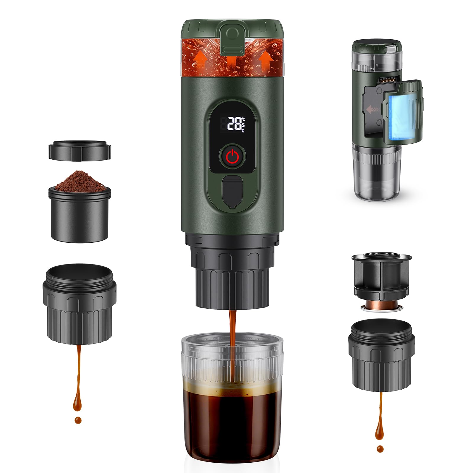 Portable Capsules Coffee Maker, Compatible with NS Capsules and Ground Coffee, Coffee Machine, Portable Capsules Coffee Maker, USB Rechargeable Battery Water Heater, Ideal for Travel, Camping and