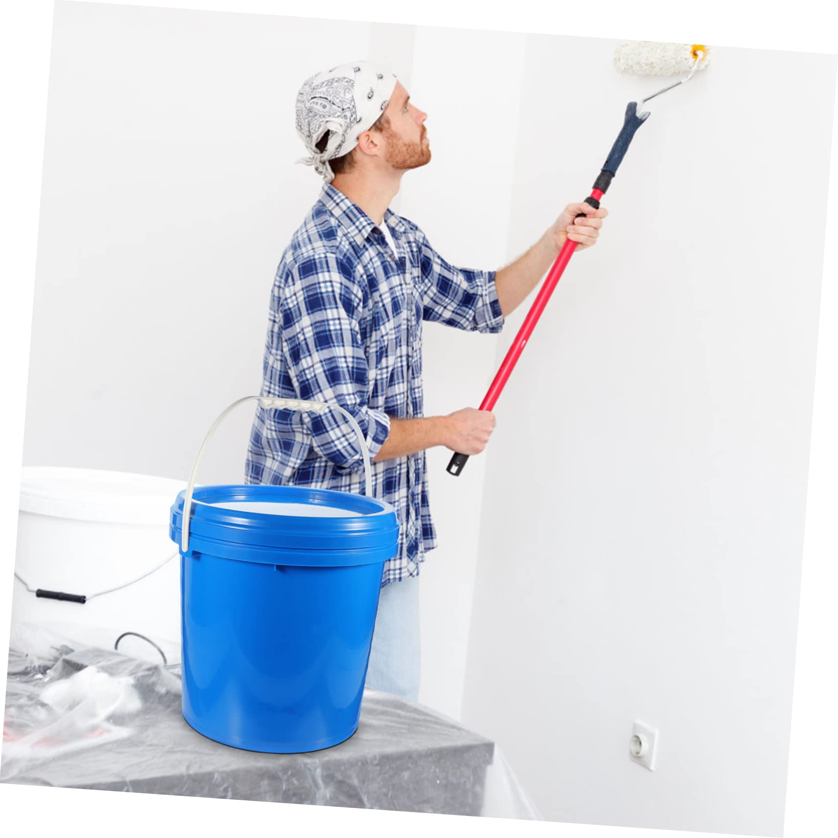 Cubo de Pintura Redondo de 10l con Tapa, Hdpe Azul | Alta Resistencia y Diseño con Asa, para Almacenamiento Diario y Embalaje de Pintura