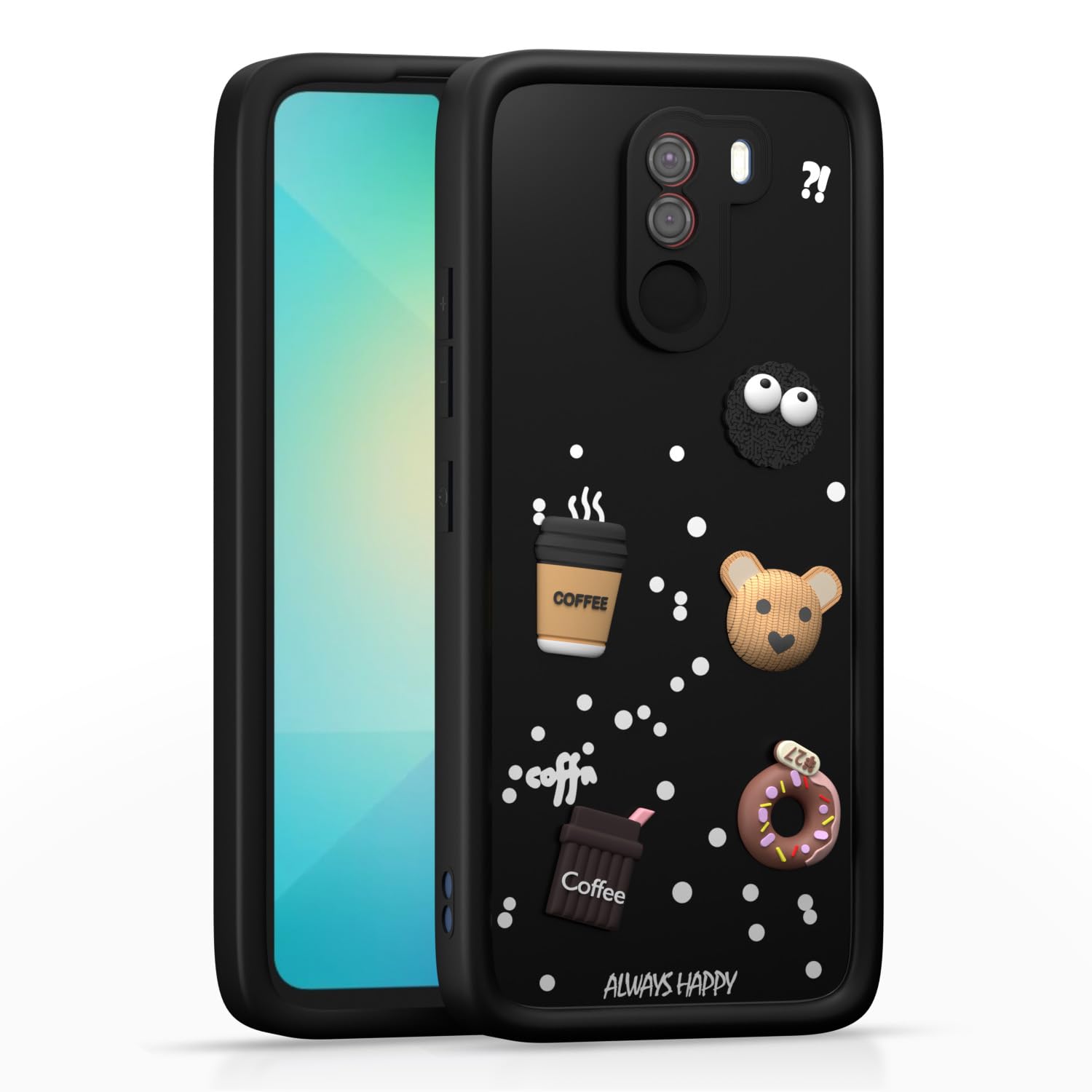 Pikkme Bumper Case for Poco F1 | Cute Fun Cartoon 3D Bear Silicone Full Body Protection Back Cover (Black)