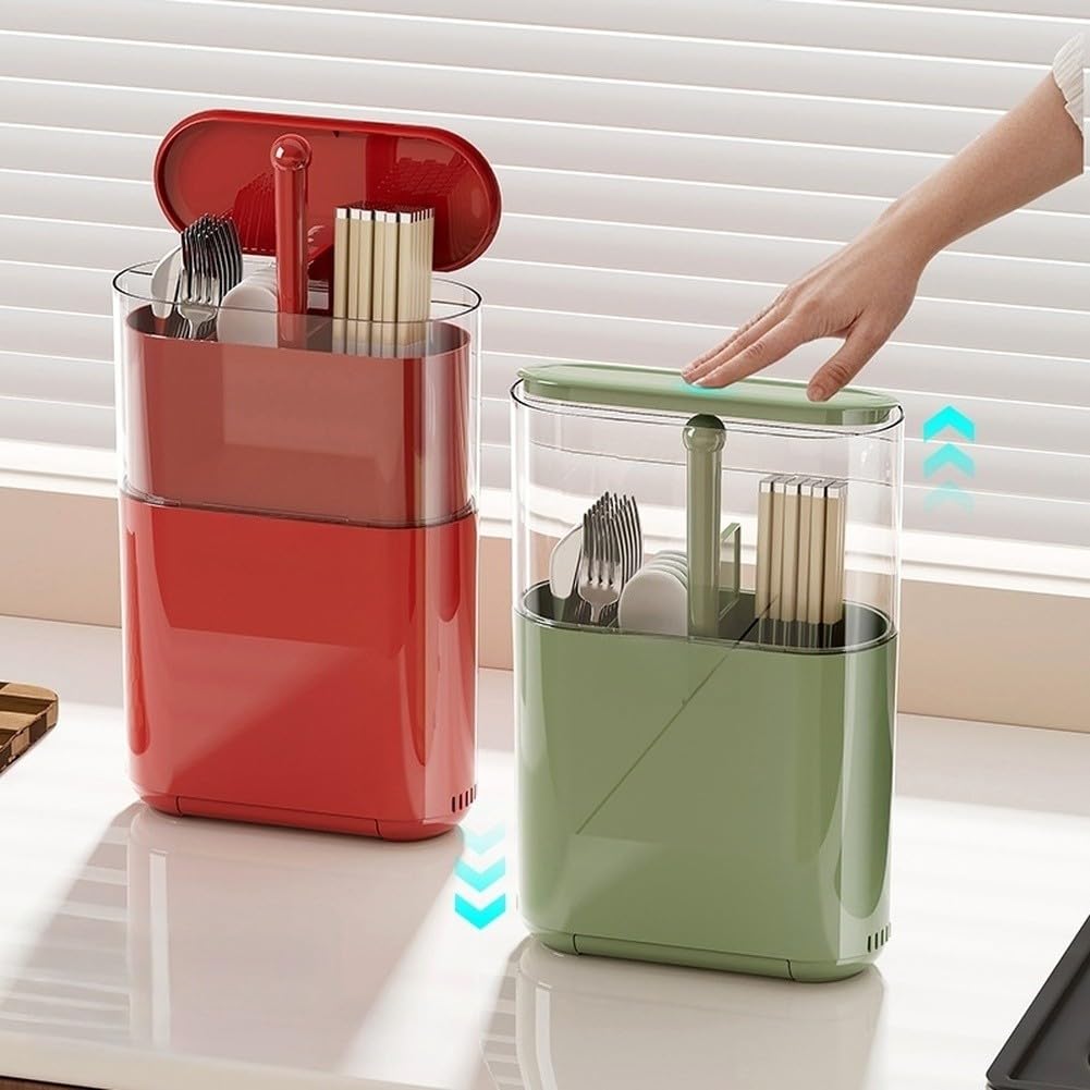 Support de baguettes ventilé à fixation murale, boîte de rangement de cuisine avec base amovible, cuillères, fourchettes, vert