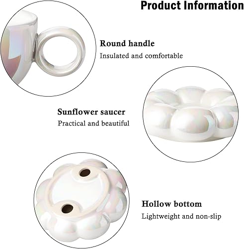 Miniatura 3 de Bonita taza de café de cerámica  Taza de 7 onzas con posavasos de girasol para expreso, latte, moca, té, taza única y novedosa para rituales