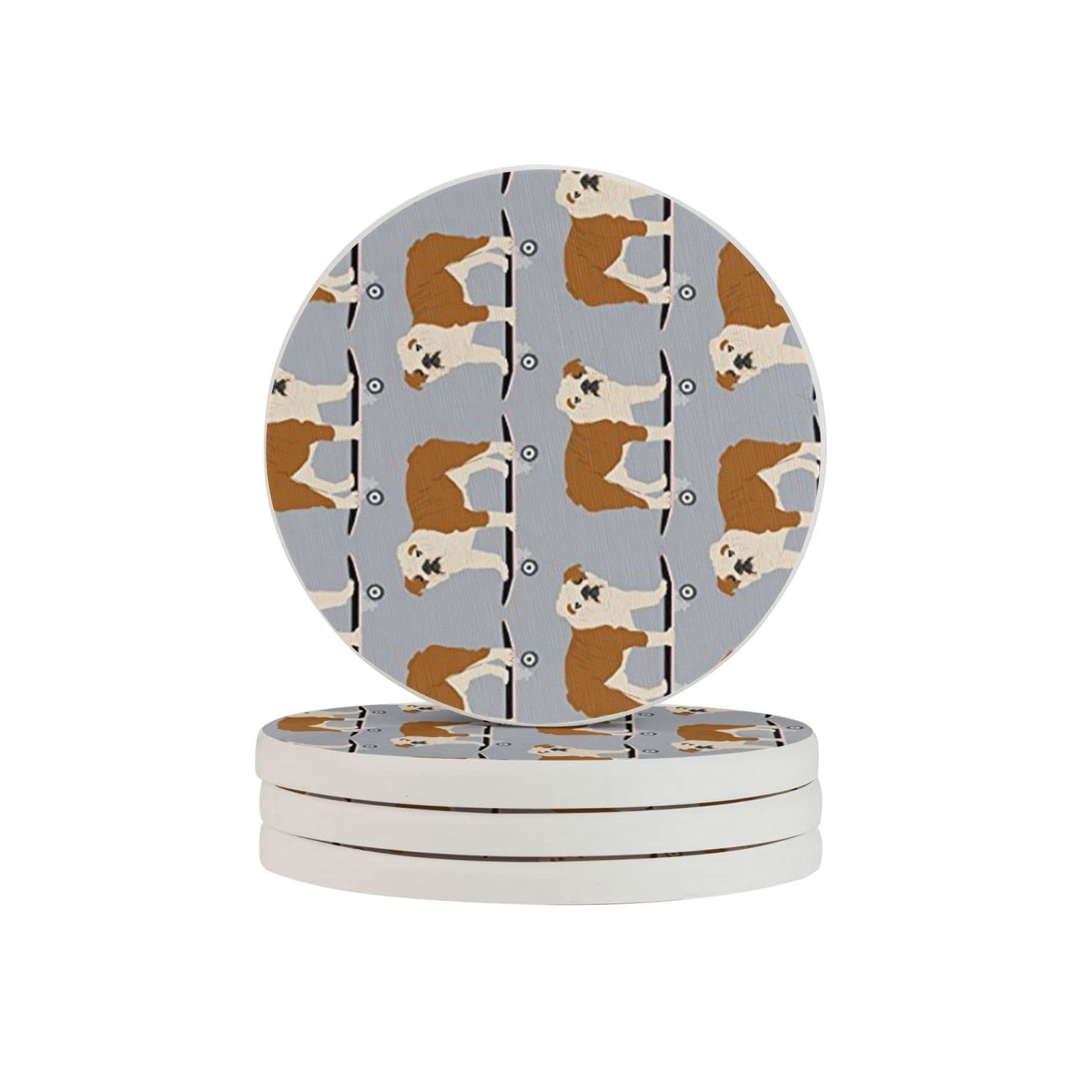 English Bulldog Skateboard Two Pieces Coaster Heat-Resistant Reusable Saucers for Drinks Wine Glasses Plants Cups Mugs