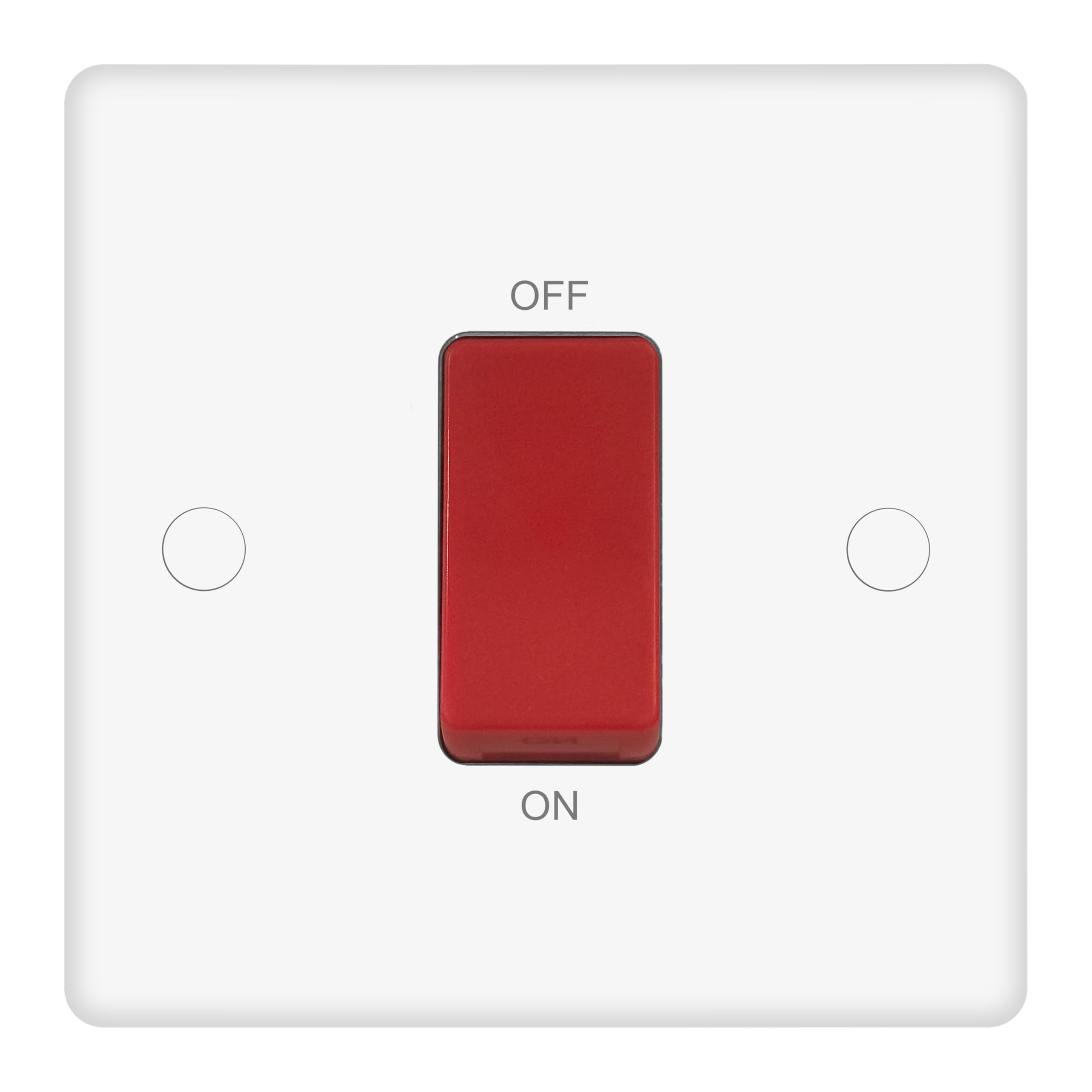 EVOGES Vector 45A Double Pole Switch – White Gloss Single Plate with Red Rocker, Includes Fixing Screws & Screw Caps, Cooker/Shower/High-Load Appliance Isolator, UK Standard Wall Mount