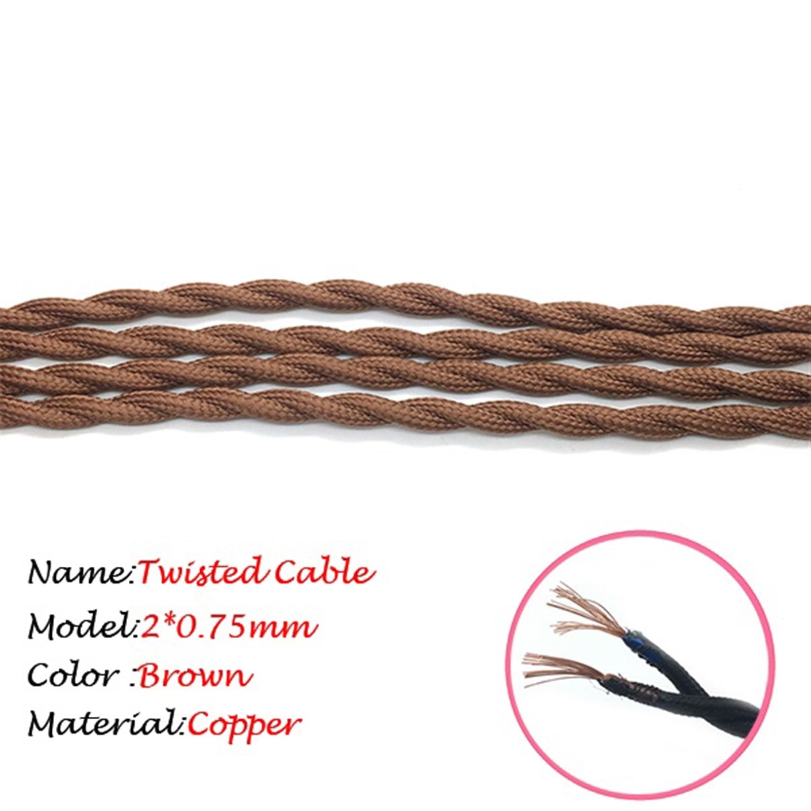 fili, Stile Cavo elettrico intrecciato decorativo lampada tessile(Brown,5Meter 18 AWG)