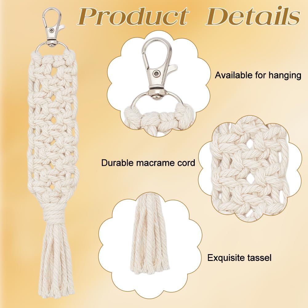 INFUNLY 10 Sets DIY Macrame Keychain Kit for Adults Boho Macrame Wristlet Keychain Kit Handmade Macrame Tassel Keyring Kit with Instruction for Beginners Car Key Charm Women Gift Phone Wallet