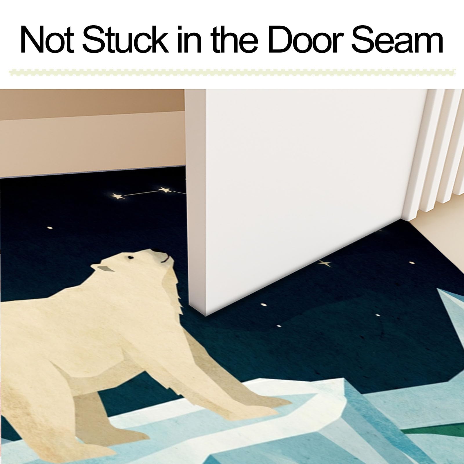 Zerbino Ingresso Interno Animali Artici Cartoni Animati, Zerbino Di Benvenuto Lavabile Morbida Cielo Stellato Iceberg Orsi Polari, Antiscivolo Tappeto Da Decorazioni Nero Per Casa Porta, 60X90Cm
