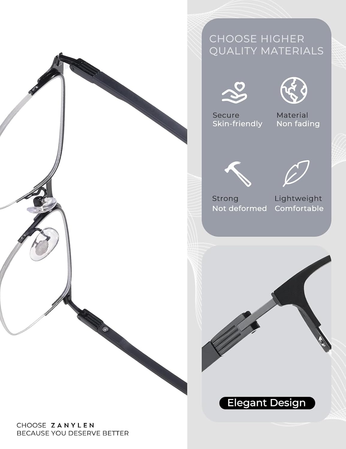 Blue Light Blocking Glasses Men Computer Gaming Glasses Rectangle Metal Semi-rimless Black Frame Anti Glare/UV400 Clear Lens - Image 4