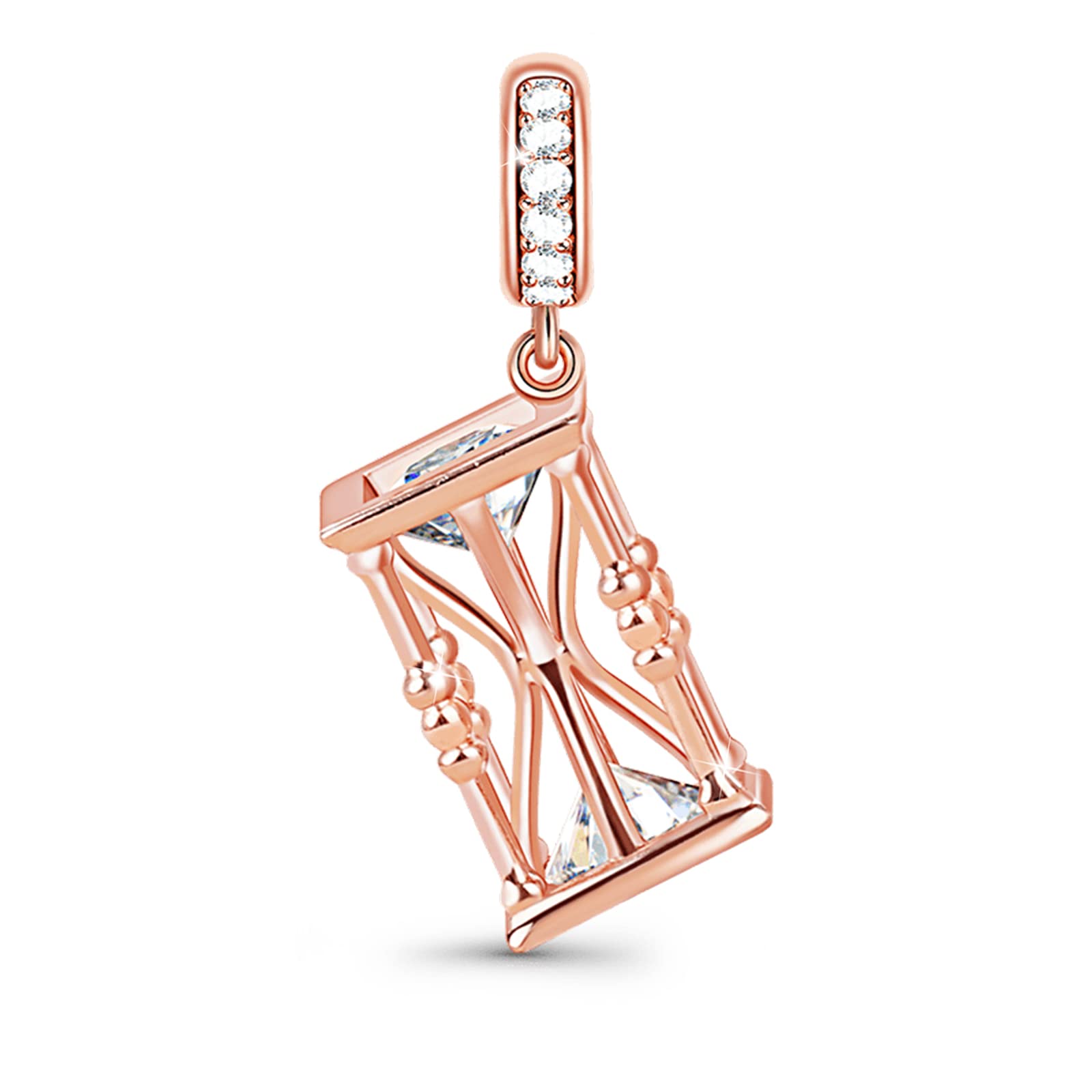 Charme Sablier Gnoce - Or Rose Et Zircon - Argent Sterling 925 - Pour Bracelets Et Colliers - Cadeau Temps Qui Passe