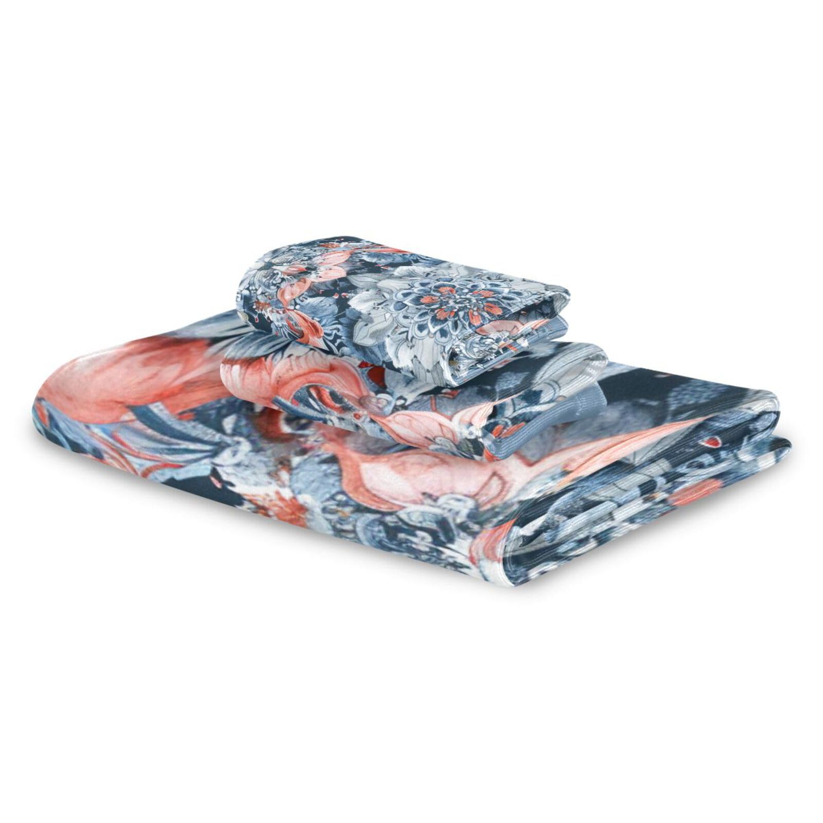 Set di 3 asciugamani decorativi per il viso in stile bohémien, motivo floreale, blu, 1 asciugamano da bagno, 1 asciugamano, 1 panno per la casa, cucina e famiglia