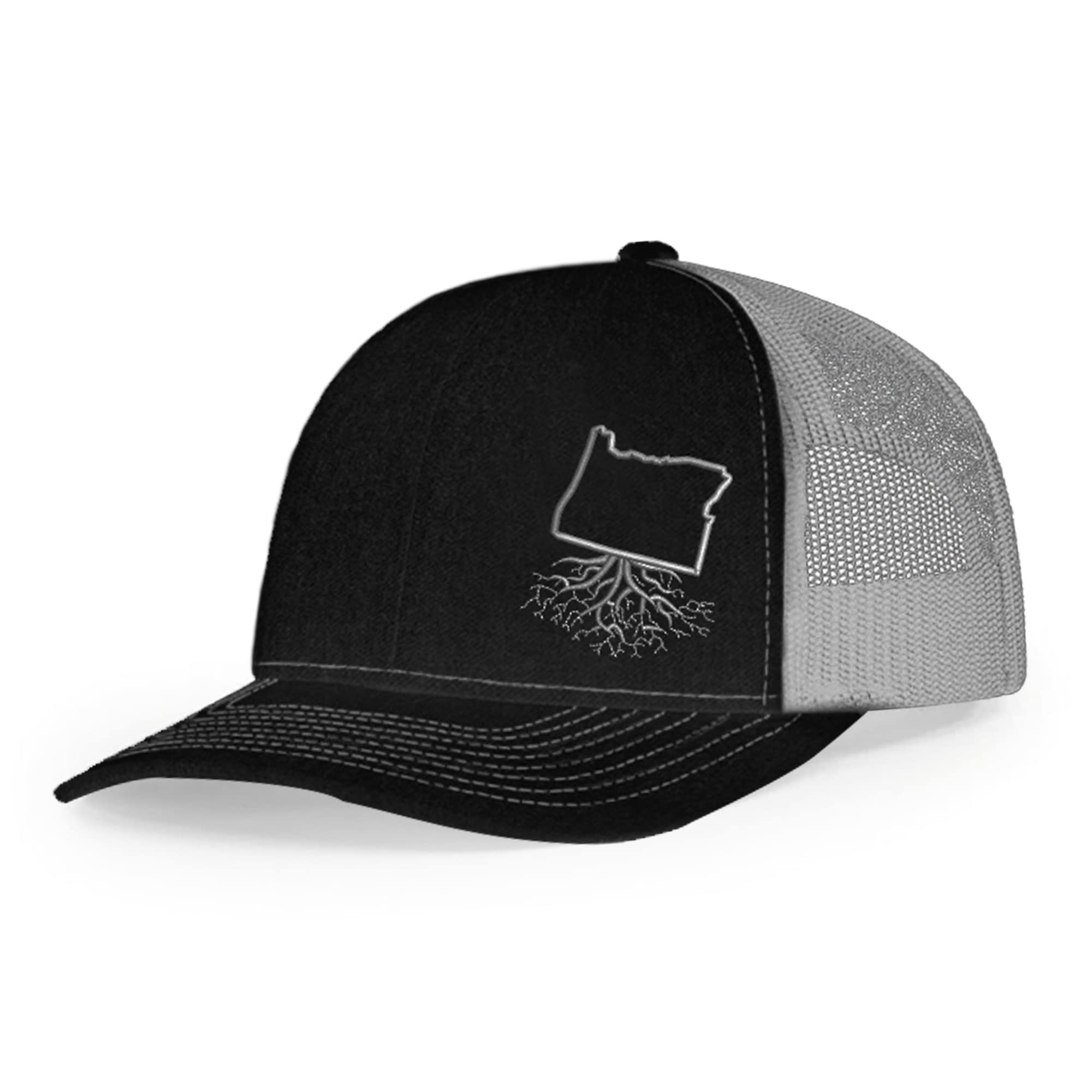 Wear Your RootsWYR Clothing - Snapback Hat with Oregon Roots Design, Polyester Cotton Baseball Cap, Six-Panel Trucker Hats, Black & Gray Mesh