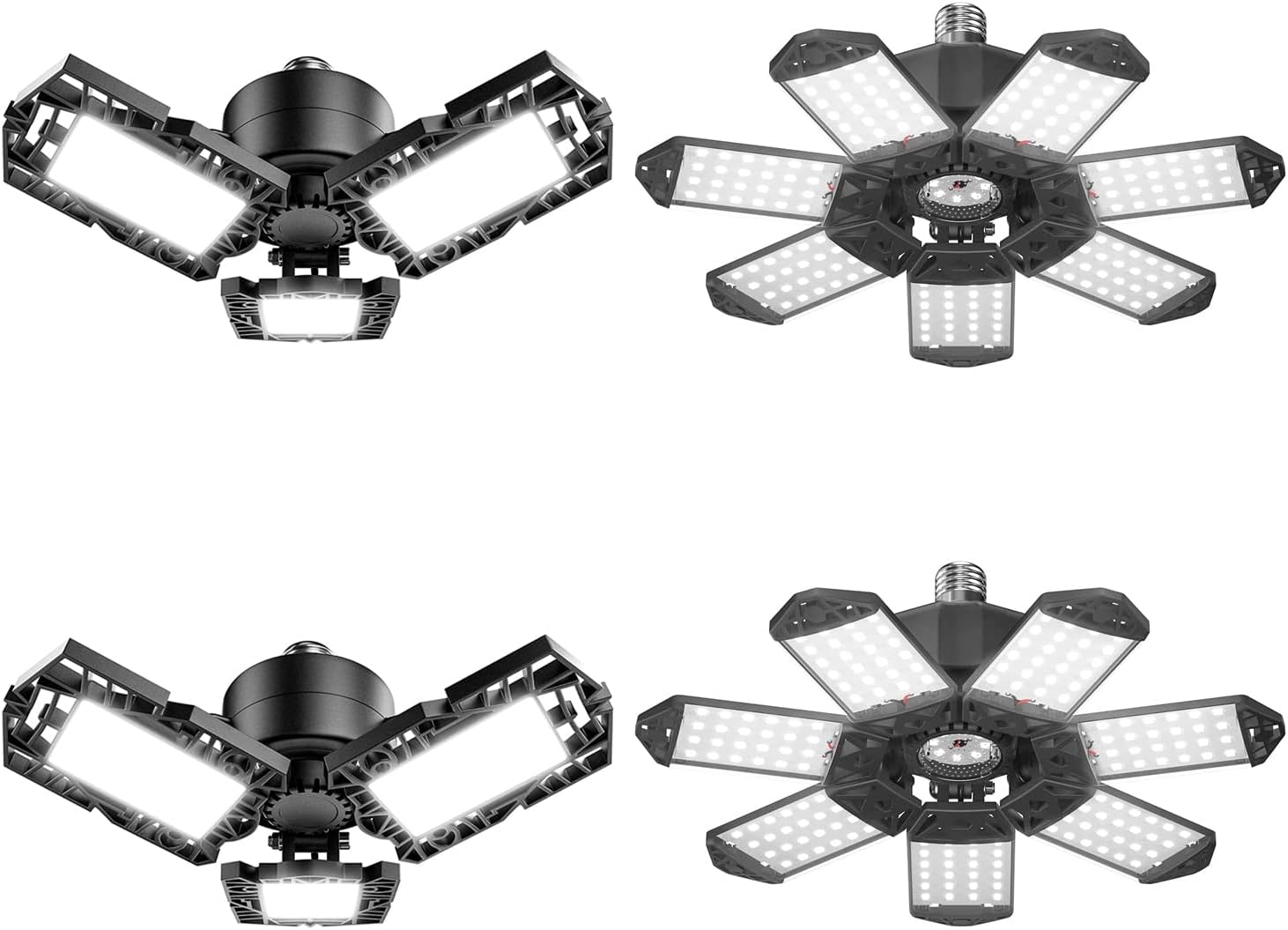 Amico 4 Pack LED Garage Light(2 Pack 3Panel Garage Light and 2 Pack 7