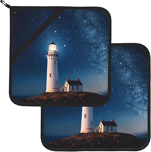 Miniatura 6 de Paquete de 2 soportes para ollas para cocina, resistentes al calor, para encimeras, faro bajo cielo nocturno estrellado, horno, juego de soportes