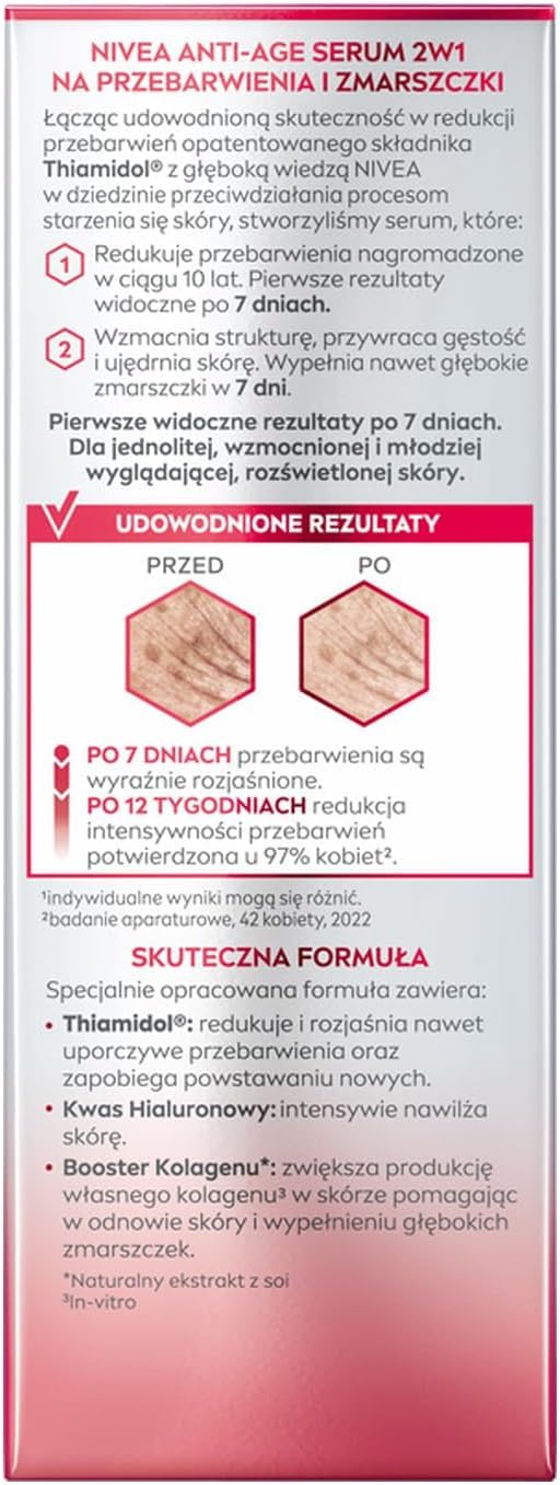 NIVEA Luminous630 Anti‑Age Serum 2w1, serum na przebarwienia i zmarszczki, Thiamidol i Kwas Hialuronowy 30 ml