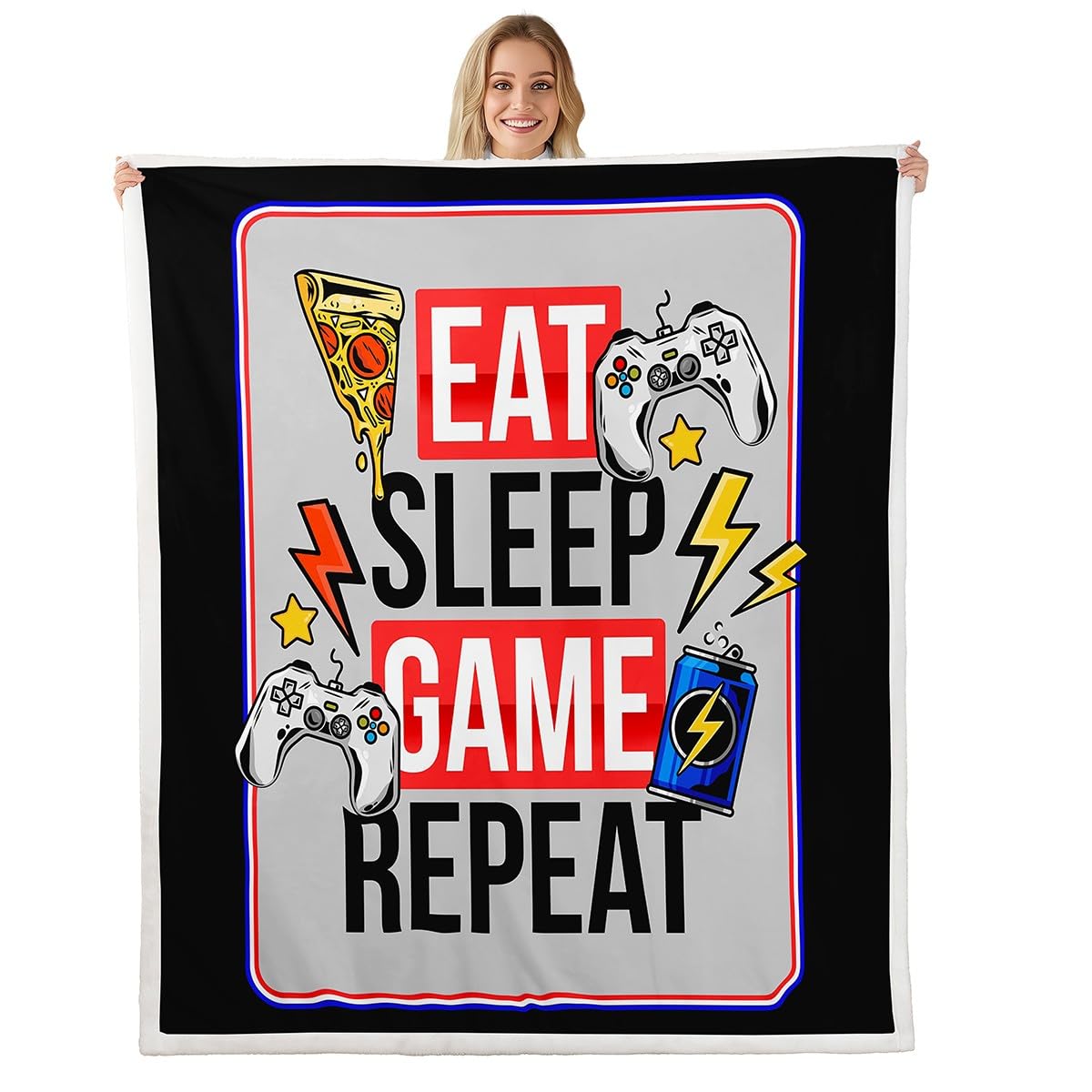 Loussiesd Colour 25 Gamepad Sherpa Throw Blanket Video Game Fleece Blanket For Sofa Couch Gamer Plush Blanket Pizza And Modern Game Controller Room Decor Single 50"X60" Blanket