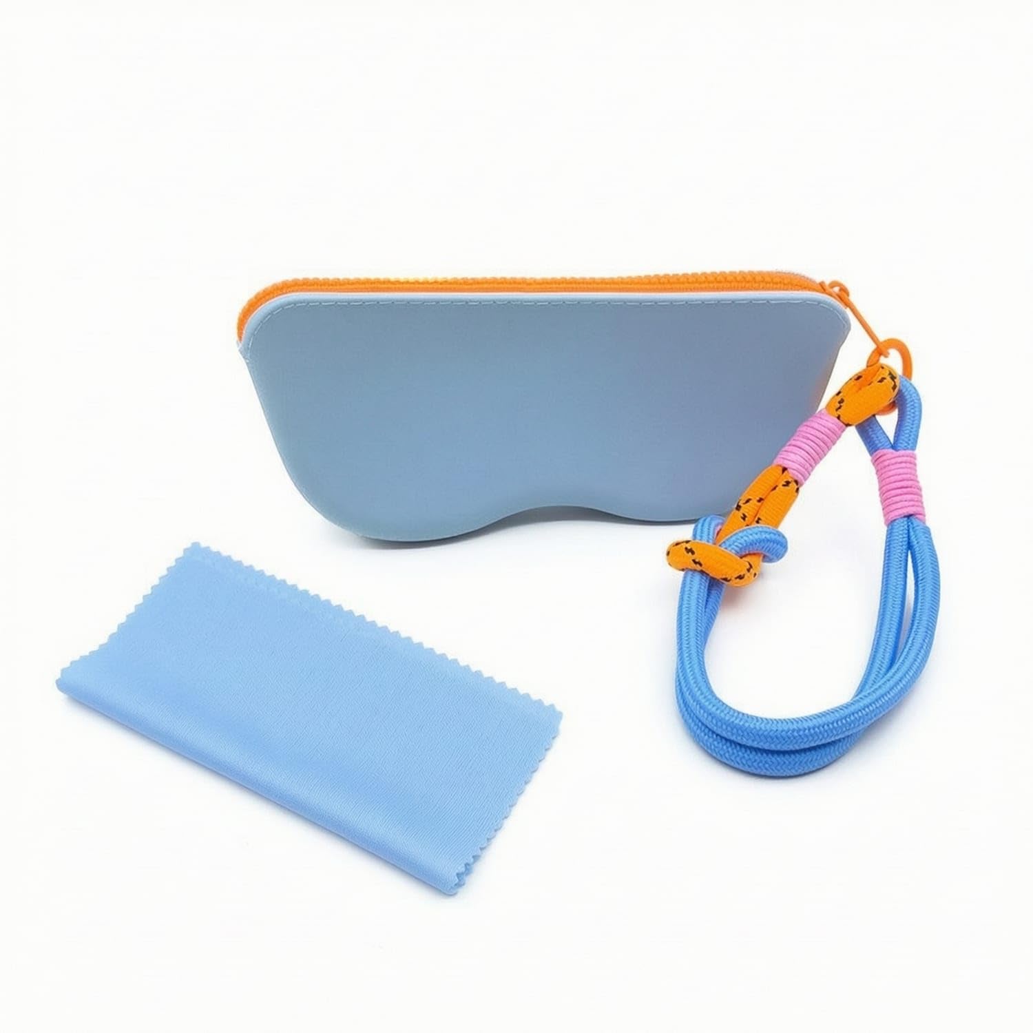Zippered Silicone Eyeglass Pouch with Zipper Safeguarding Eyeglass Storage Pouch with Cleaning Cloth Soft Glasses Case with Wrist Strap Portable for Travelers, Commuters, Everyday Carry, Sky Blue-image-49