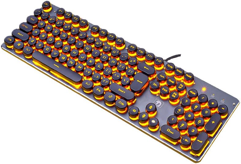 Gaming Keyboard,Attoe Retro Steam Backlit Mechanical Keyboard with Metal Base - Letters Glowing-104 Keys - Round Key caps,Wired Keyboard for Window Laptop Desktop PC (Black)