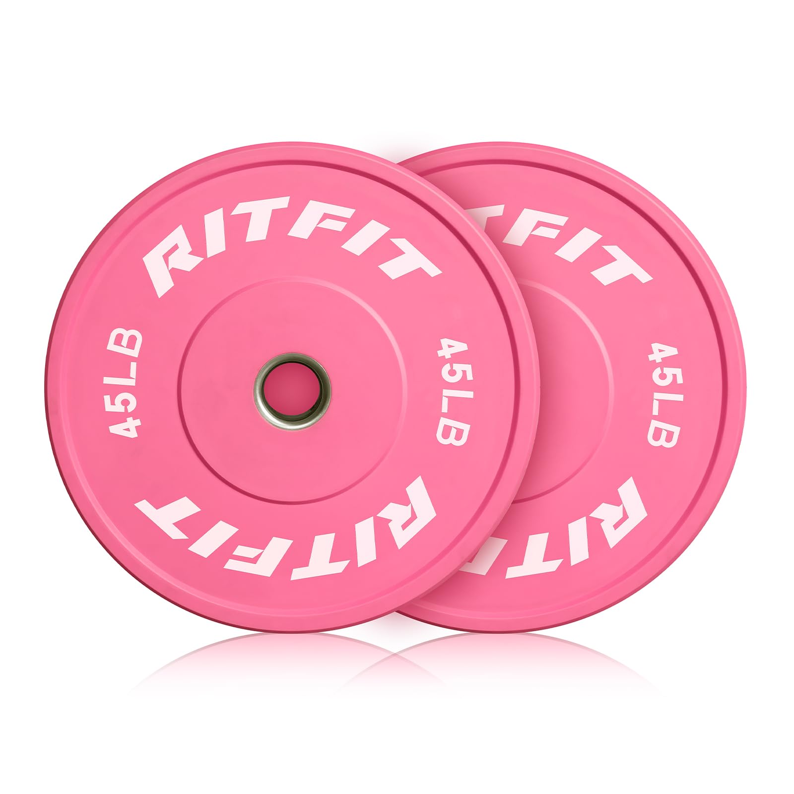 RITFIT Pink Weight Plates, 2 Inch Olympic Barbell Weight Plate, Bumper Plates With Steel Insert, Pink Weights for Gym and Home