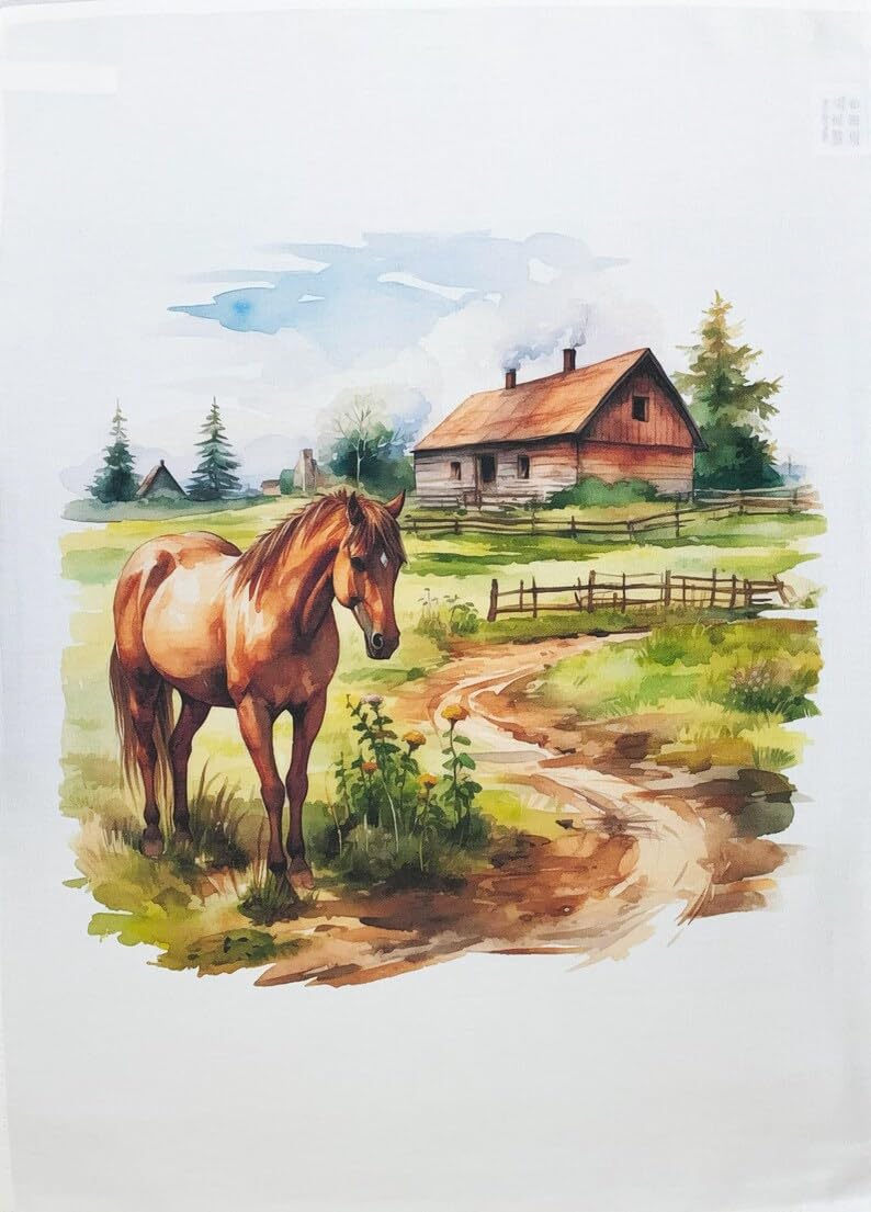 Half A Donkey White Horse On The Farm Large Cotton Tea Towel