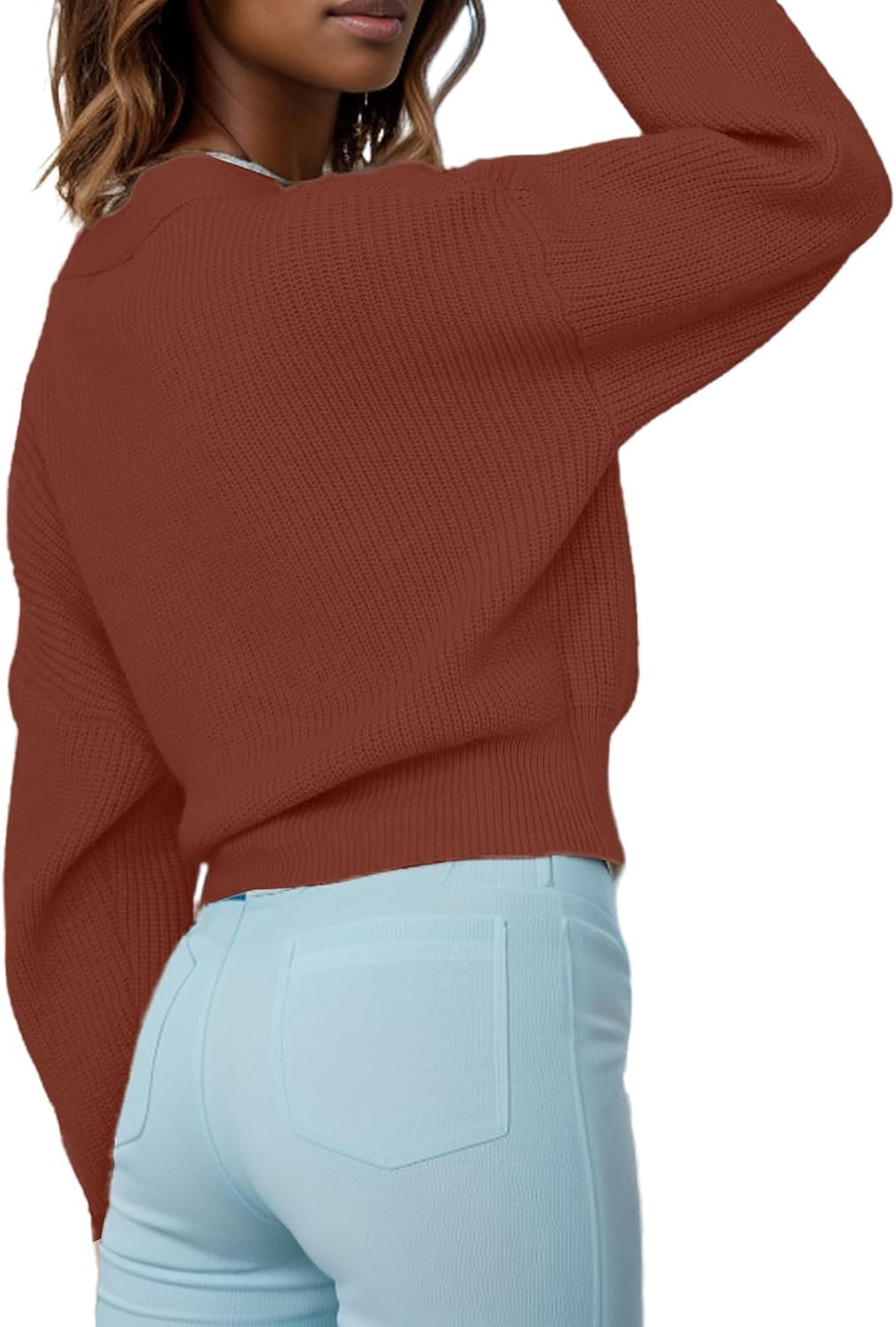 Tie Waist Tops for Women V Neck Wrap Sweater Pullovers Fall Long Sleeve Going Out Sweaters - Image 4