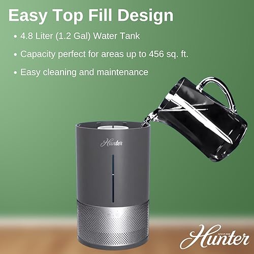Miniatura 9 de HHE150 Hunter Aspire 4.8L Humidificador evaporativo con filtro PermaWick (4.8L) - Elimina contaminantes y polvo blanco para niebla y aire limpios -