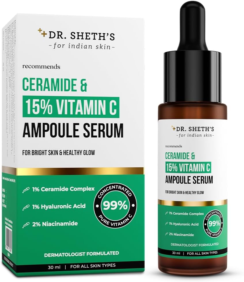 Non-Irritating Ceramide & 15% Vitamin C Ampoule Serum| Reduces Dullness & Dark Spots| Brightens & Repairs Skin Barrier |For Advance Users| 99% Pure Grade Vitamin C |All Skin Types |30 ml