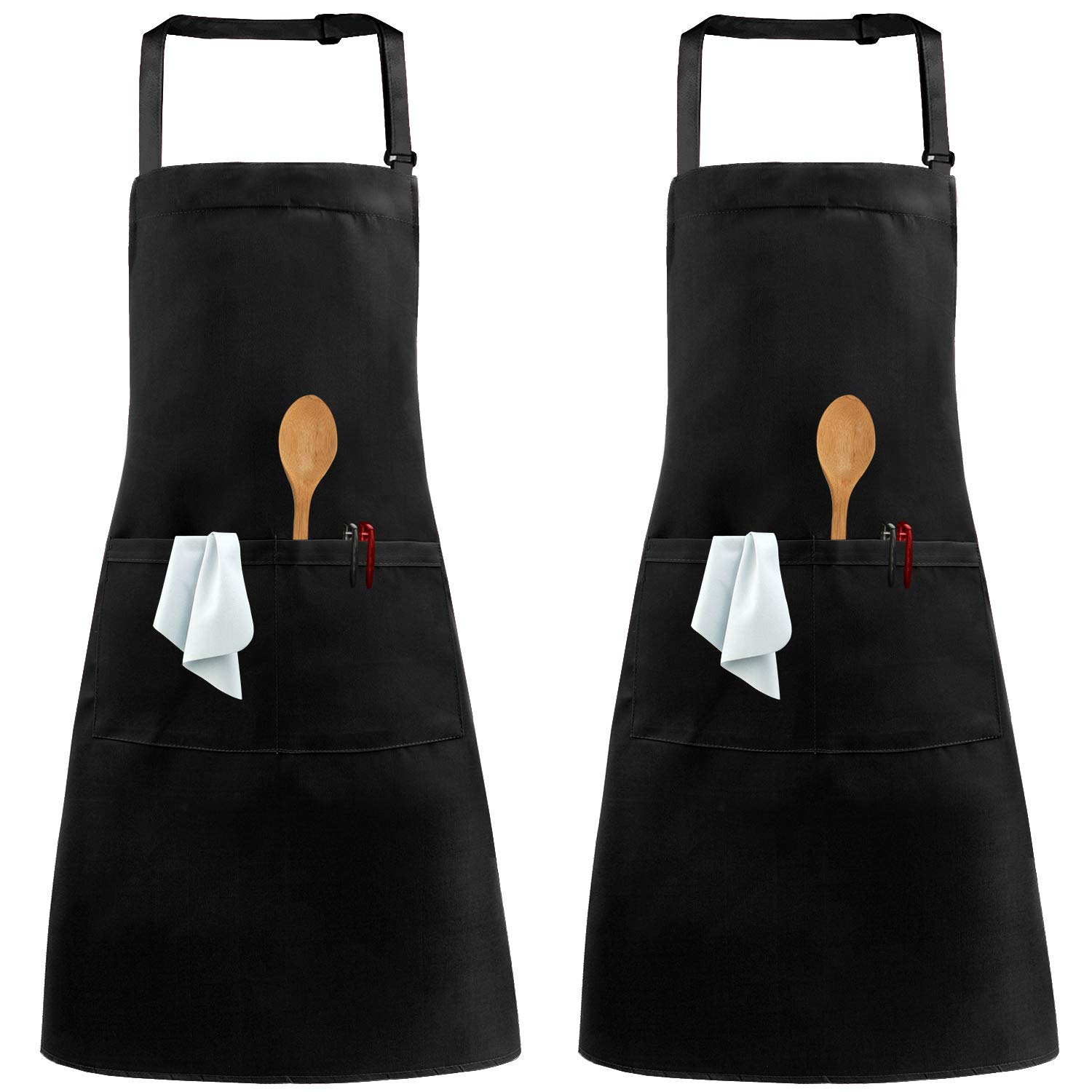 Auranso 2 Pack Aprons, Adjustable Neck Chef Apron with 2 Pockets Kitchen Cooking Apron for Women Men Home Baking Gardening BBQ Craft Restaurant
