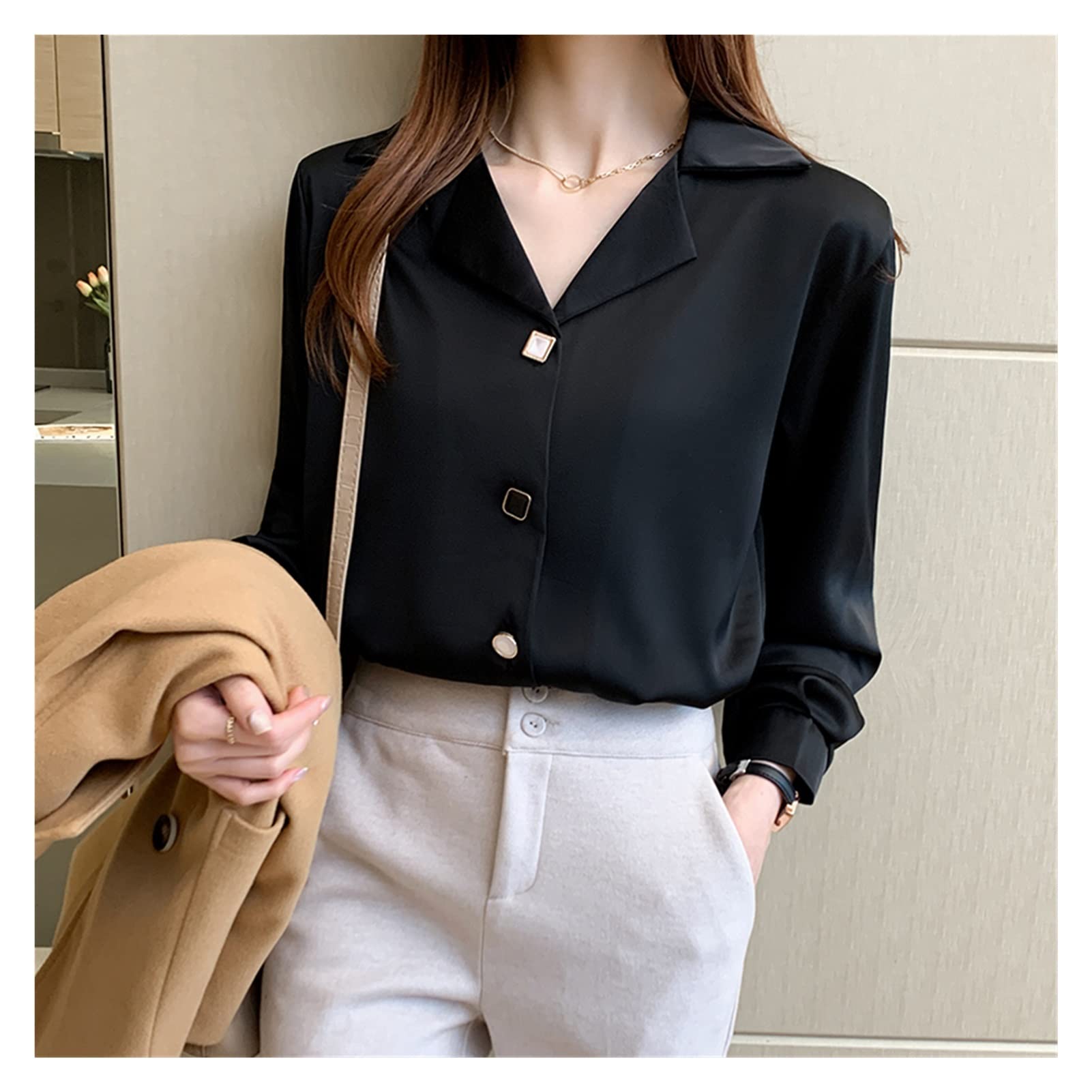 Camisas Blusa Negra Mujer De Vestir Ropa Camisas Negras Manga