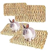RoadLoo Animal Chew Beds, 4 Pack Natural Woven Grass Mats Hand Woven Safe Edible Bunny Bedding Ne...