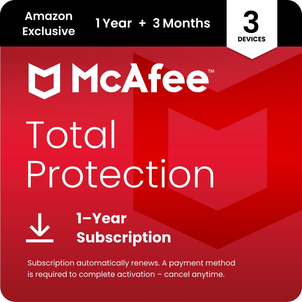 mcafee total protection 3-device 2026 ready  15-month subscription with auto-renewal  anti virus software 2026 for pc antivirus secure vpn scam protection identity monitoring  download