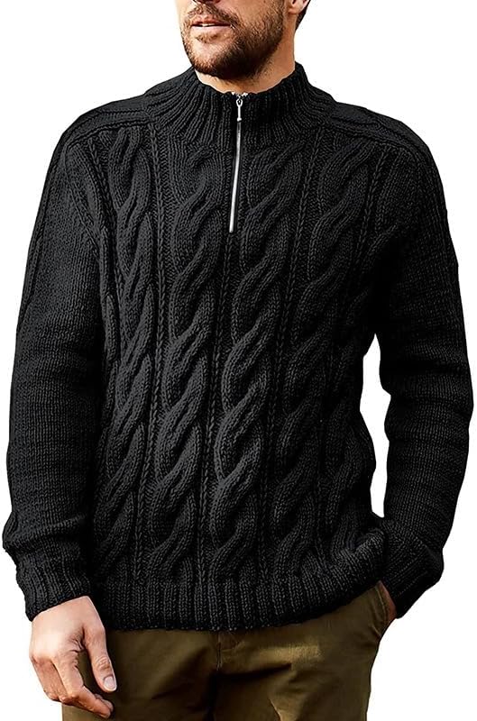 KELYWELL Mens Quarter Zip Sweater Long Sleeve Cable Knit Casual Pullover Sweaters Mock Neck Polo Sweaters Sweatshirts