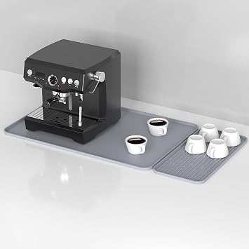 Coffee Mat, 2-in-1 Silicone Bar Mat with Detachable Dish Drying Pad, 24x16 Inch Heat-Resistant Leak-Proof Non-Slip Counter Protector for Espresso Machine,Kitchen Countertop,Home Decor Essentials,Grey