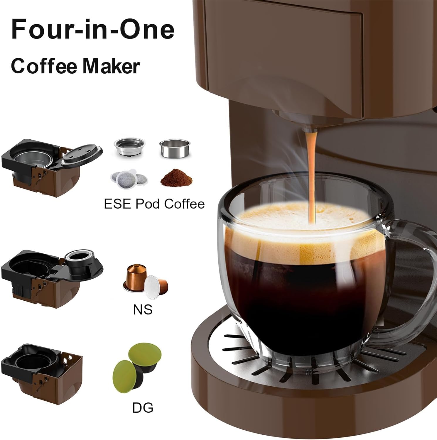 19 Bar Expreso 4 en 1 Cafetera de Capsulas para Dolce Gusto/Nespresso Original/Ground/ESE Pods(44mm) AC-513K